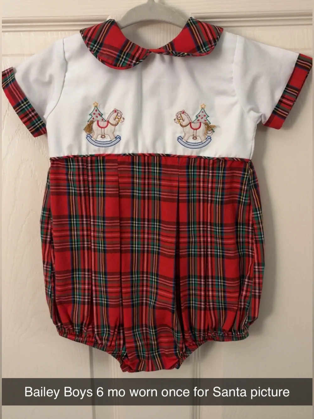 Bailey Boys Bubble Red Plaid with Rocking Horse Embroidery